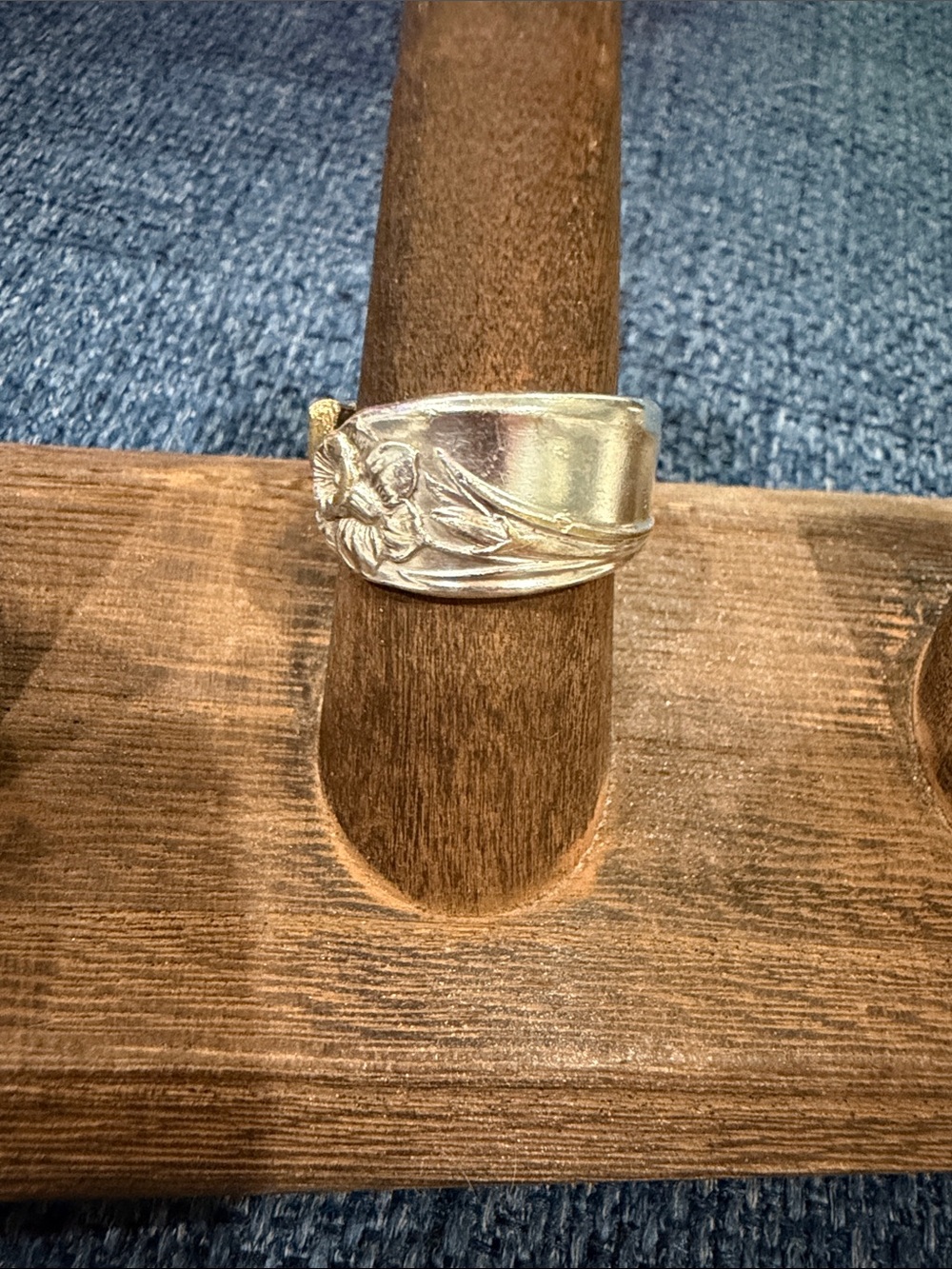 Floral Spoon Ring in Silver Tone
